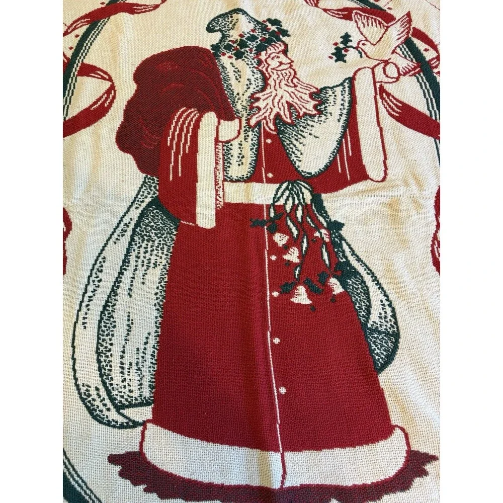 Vtg Heavy Tapestry Throw Blanket Santa Claus Toys Christmas 71